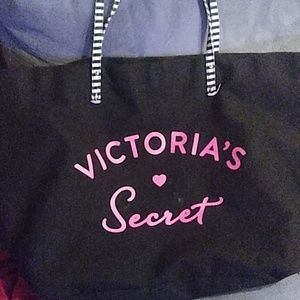 Victorias Secret hot pink and black tote with blac